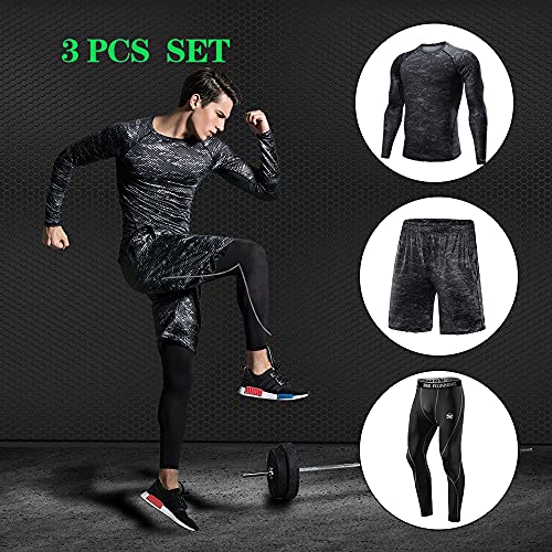 MEETEU Compresión Ropa Deportiva Baselayer Hombre, Secado Rápido Camiseta de Compresion，Gym Pantalones Corto Leggings Short para Running Fitness