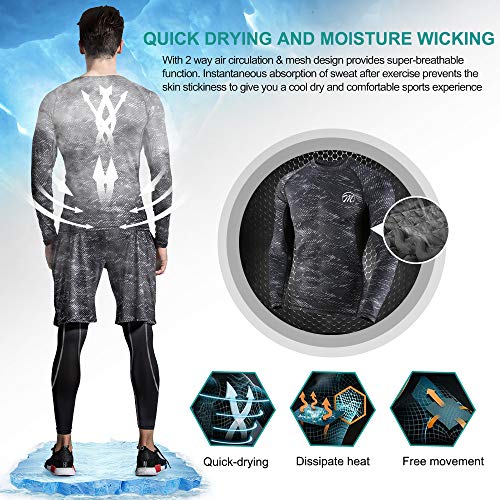 MEETEU Compresión Ropa Deportiva Baselayer Hombre, Secado Rápido Camiseta de Compresion，Gym Pantalones Corto Leggings Short para Running Fitness