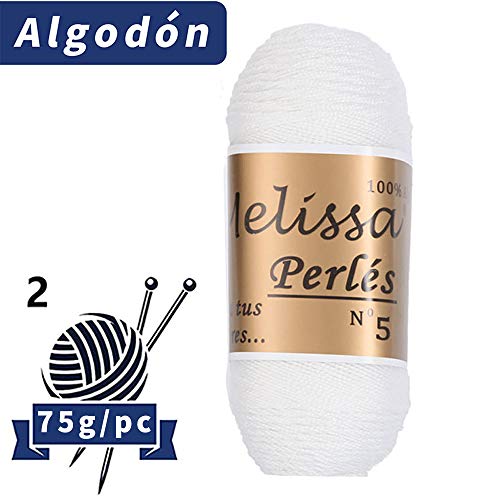 Melissa Perlés 5 - Hilo de Algodón para Ganchillo Hilado 100% Algodón para DIY y Tejer a Mano, Blanco 1, (75 g * 1 unidad)