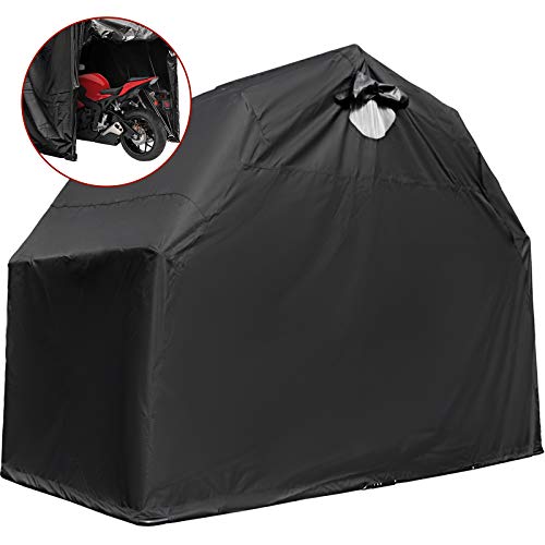 Mophorn Funda para Moto 600D Cubierta de la Motocicleta 3.45x1.37x1.9m Funda para Moto a Prueba de UV Agua Lluvia Polvo Impermeable Cubierta Color Negro