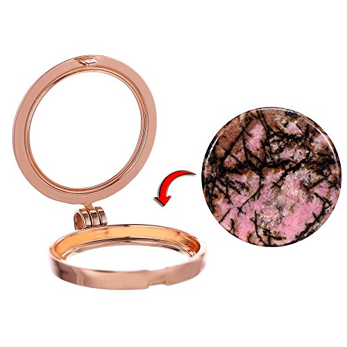 Morella Mujeres Collar 70 cm Acero Inoxidable Oro Rosa y Colgante con Coin Moneda Amuleto de Piedra Preciosa Gema Rodonite 33 mm Plato de Chakra en Bolsa de joyería