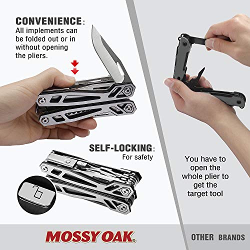 Mossy Oak Alicates Multifunción, Herramienta Multifunción 21 en 1, Multiherramienta con Alicates Cuchillo Plegable, Reparación de Senderismo de Camping, Incluye Bolsa Portátil