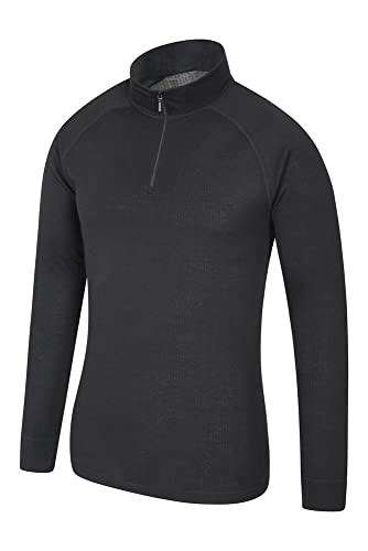 Mountain Warehouse Talus Camiseta térmica para Hombre - Camiseta Interior de Invierno con Manga Larga y Cuello Redondo - Aislante, Transpirable y de Secado rápido Negro 4XL