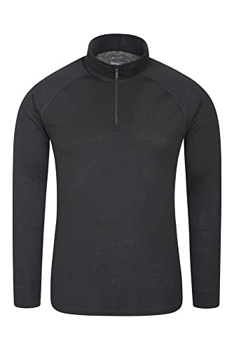 Mountain Warehouse Talus Camiseta térmica para Hombre - Camiseta Interior de Invierno con Manga Larga y Cuello Redondo - Aislante, Transpirable y de Secado rápido Negro 4XL