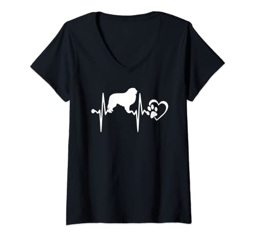 Mujer Gran Pirineo Perro Latido del corazón Pata Amor Divertido Camiseta Cuello V