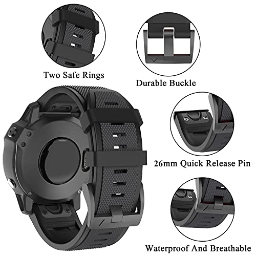 MYSNBKN Correa de Silicona Compatible con Fenix 5X Plus, Banda de 26mm, Pulsera para Fenix 5X / Fenix 5X Plus / Fenix 6X / Fenix 6X Pro / Fenix 3 / Fenix 3HR / Descent MK1 / D2 Delta PX / D2 Charlie