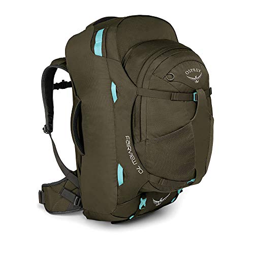 Osprey Fairview 70 Women's Travel Pack with 13L Detachable Daypack Misty Grey (WS/WM) + Farpoint 40 Men's Travel Pack Jasper Red (M/L)