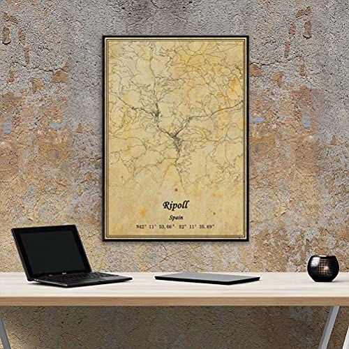 Póster de mapa de España Ripoll para pared, diseño de mapa de la vendimia, sin marco, regalo de 30,5 x 40,6 cm