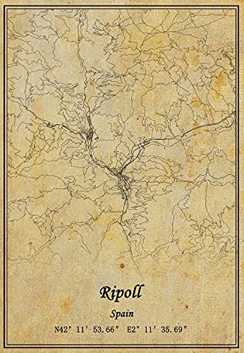 Póster de mapa de España Ripoll para pared, diseño de mapa, estilo vintage, sin marco, regalo de 60,9 x 90,6 cm