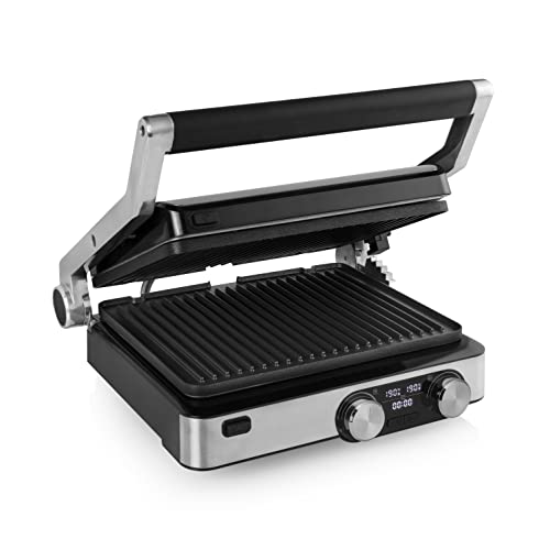 Princess 117310 Digital Grill Master Pro - Parrilla de mesa, 2 termostatos ajustables, panel de control digital, 2000 W, plateado y negro