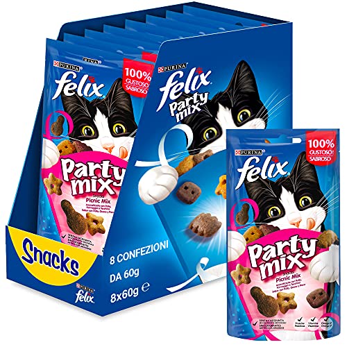 Purina Felix Party Mix Picnic Snacks, golosinas y chuches para gato 8 x 60 g