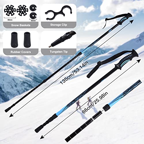 Raquetas Nieve ligeros de aluminio con bastones de senderismo ajustables y bolsa de transporte para senderismo de invierno, color azul (76,2 cm)