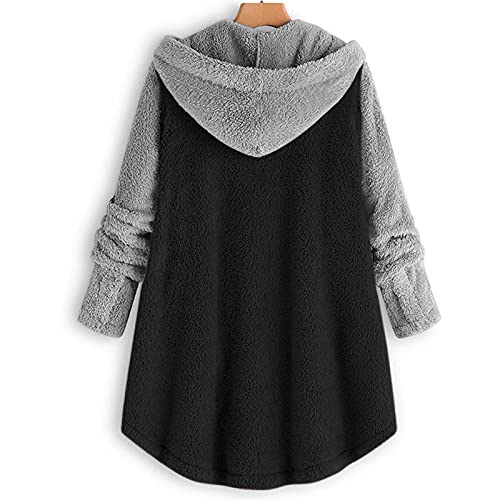 riou Abrigos Largo con Capucha para Mujer Suéter Empalme Otoño Invierno Sudadera de Manga Larga Chaqueta Caliente Felpa Outerwear con Botón