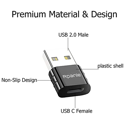 Rpanle Adaptador USB C Hembra a USB Macho, 4 Piezas Adaptador de Cable Tipo C a USB A, para Samsung, Huawei, Computadoras Portátiles, Bancos de Energía y Otros Dispositivos con USB C (Negro)