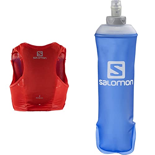 SALOMON ADV Hydra Vest 4 Chaleco de hidratación 4L, 2 Botellas SoftFlask 500 ml Incluidas, Unisex-Adult, Rojo, L + Soft Flask Bidón Flexible 500ML Trail Running Senderismo