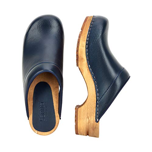 Sanita Zuecos Lars Mule | Zuecos de cuero de madera original hecho a mano para hombre, Blue, 42 2/3 EU