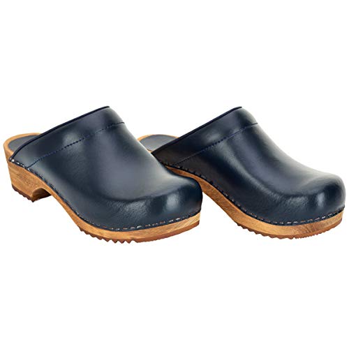 Sanita Zuecos Lars Mule | Zuecos de cuero de madera original hecho a mano para hombre, Blue, 42 2/3 EU