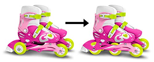 Stamp Adjustable Two in One 3 Wheels Skate Pink SKIDS Control Size 27-30, Girls, Rosa & Blanco, Talla