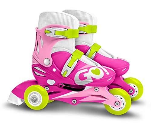 Stamp Adjustable Two in One 3 Wheels Skate Pink SKIDS Control Size 27-30, Girls, Rosa & Blanco, Talla