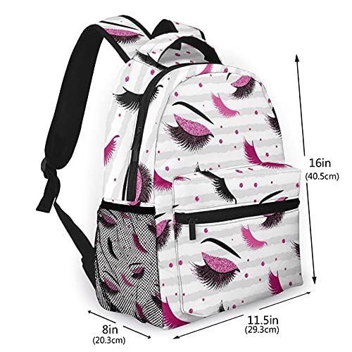 SXCVD Mochila informal,Patrón transparente de vector de pestañas con efecto brillo,Mochila para portátil de negocios,Mochila de viaje de senderismo para hombres,mujeres,adolescentes