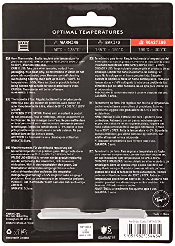 Taylor Pro Termómetro para Horno, Indicador de Temperatura Multifuncional Preciso para Hacer Barbacoas o Cocinar, Resistente a Temperaturas de hasta 300ºC, Esfera de Fácil Lectura, Acero Inoxidable