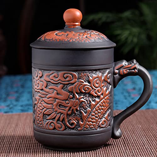 Taza De Té De Oficina De Dragón Antiguo De Arcilla Púrpura Con Fénix, Taza De Agua Creativa Con Tapa Y Filtro, Taza De Café De Cerámica, Utensilios Para Beber 400 Ml