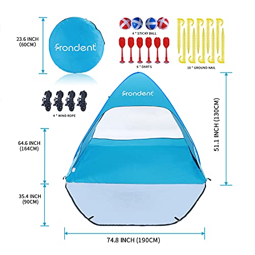 Tienda de Playa Pop Up 2-3 Personas Anti-UV Protección Solar Instantánea Automática UPF 50+ Portátil Ligero Impermeable Anti Vient para Playa Parque Pescar Patio Azul Ventilación 190*164*130cm