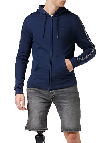 Tommy Hilfiger Logo Tape Hoody Sudadera con Capucha y Cinta Distintiva, Azul (Navy Blazer), X-Large para Hombre