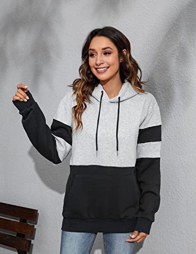 Tuopuda Sudadera con Capucha para Mujer de Lana Raya Sudadera Deportivo con Bolsillos Invierno Otoño para Mujeres Casual Hoodie Tops(Armada,M)