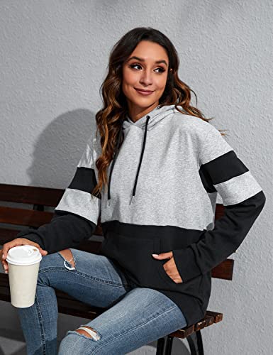 Tuopuda Sudadera con Capucha para Mujer de Lana Raya Sudadera Deportivo con Bolsillos Invierno Otoño para Mujeres Casual Hoodie Tops(Armada,M)