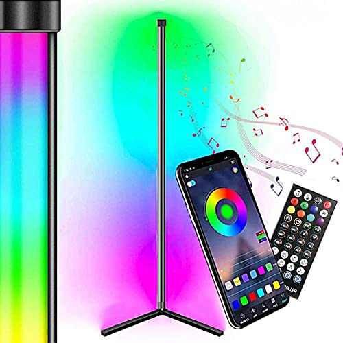 TWFJEL LED Lámpara de Pie RGB Regulable Lámpara De Pie De Esquina con Control Remoto y Bluetooth música sincronización Cambio de Color para Salón Dormitorio Oficina Decoración 156cm