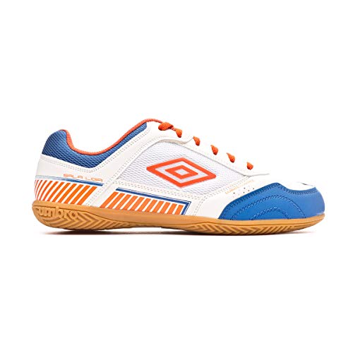 Umbro Sala II Liga, Zapatilla de fútbol Sala, White-Tangerine Tango-Regal Blue, Talla 11 US (45 EU)