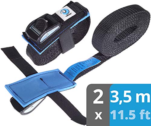 valonic cincha de amarre con cierre de apriete - 2 piezas, 3,5m, acolchada, EN-12195-2, 500 Kg, 25mm de ancho, negro - correa de amarre para tabla de paddle surf o kayak