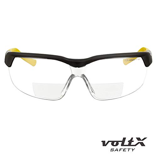 voltX 'GT ADJUSTABLE' (2020 model) Gafas de seguridad de lectura bifocales adjustables, (TRANSPARENTE dioptria +2.0) Certificado CE EN166FT, Revestimiento antiempañamiento, Lentes UV 400