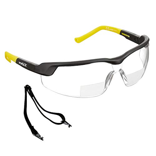 voltX 'GT ADJUSTABLE' (2020 model) Gafas de seguridad de lectura bifocales adjustables, (TRANSPARENTE dioptria +2.0) Certificado CE EN166FT, Revestimiento antiempañamiento, Lentes UV 400