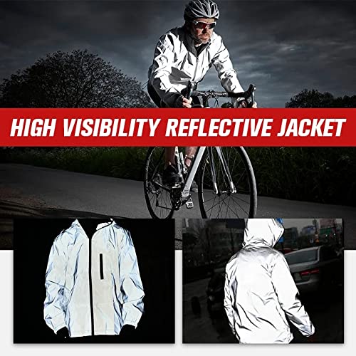 Waterproof Warm Reflective Jacket, Reflective Coat Hooded Windbreaker Fashion Runing Pocket Jacket (S)