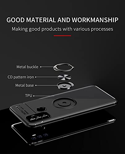 WEIOU Funda para OPPO A53 | A53s, Anti-Rasguño Carcasa TPU Silicona Bumper Caso, Protectora Case Cover con Shock- Absorción y 360° Anillo Kickstand, Negro+Negro