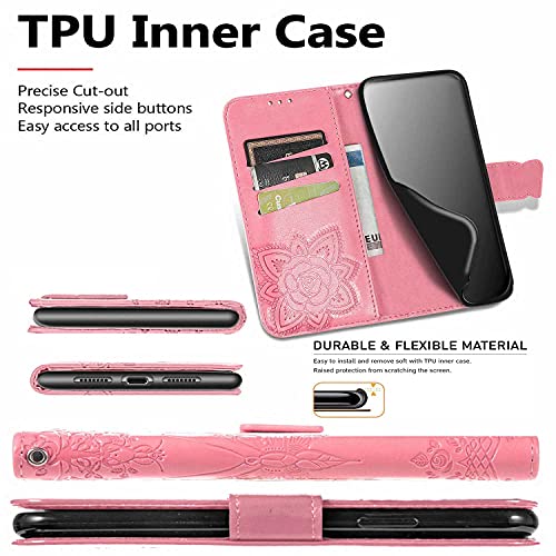 WEIOU para Vivo Y20s / Y11s / Y20 Funda, Flip Mariposas Carcasa Magnética con Soporte y Cartera para Tarjetas, Premium PU/TPU Cuero Case Cover Billetera. Rosa