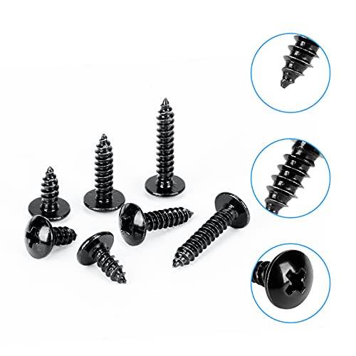 WELLOCKS 100 tornillos autorroscantes negros, tornillos autorroscantes avellanados en cruz chapados en zinc Adecuado para interior y exterior M4 x 16 mm (D259)