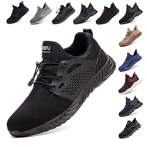 Zapatos De Seguridad para Hombre con Puntera De Acero Mujer Calzado De Trabajo Zapatos De Deportivos Transpirables Construcción Botas Trekking Negro Azul Gris Verde Rosa 36-48 EU Negro 49