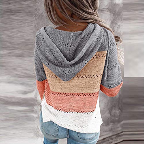 Zilosconcy Sudadera Mujer con Capucha Tejido de Punto Jersey Patchwork Mujer Otoño Invierno Talla Grande Hoodie Suelto Sólido Manga Larga Sweatshirt Tops Chica