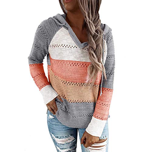 Zilosconcy Sudadera Mujer con Capucha Tejido de Punto Jersey Patchwork Mujer Otoño Invierno Talla Grande Hoodie Suelto Sólido Manga Larga Sweatshirt Tops Chica