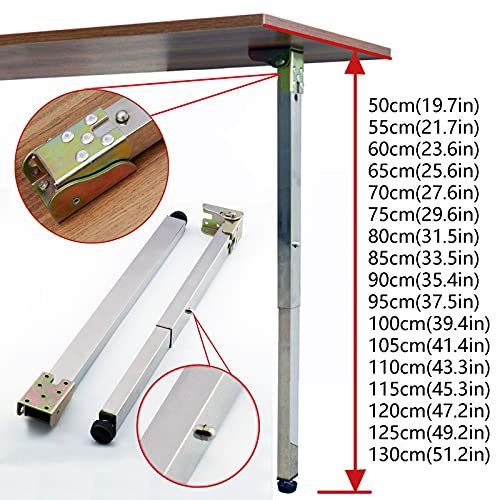 1 pieza Pata Extensibles de Mesa,Patas de Soporte,Patas de Escritorio de Barra Telescópica Plegables,Ajustables Patas de Muebles de Acero Inoxidable,Altura opcional 50-130 cm(Size:110cm(43.3in))