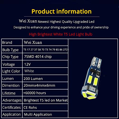 10 bombillas T5 LED, para cuadro de instrumentos, base tipo cuña, con conector por bloqueo, 74 70 37 17 2721 PC74 PC37, para Interior de Coche, panel de indicadores, panel de instrumentos