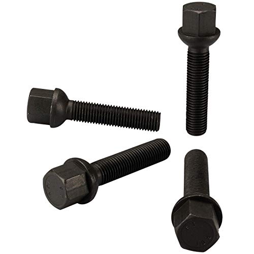 10 Tornillos de Rueda Pernos Negro Esférico R12 Bola M12x1, 5 en Varios Largos de Mango para Elegir - Negro, 60mm