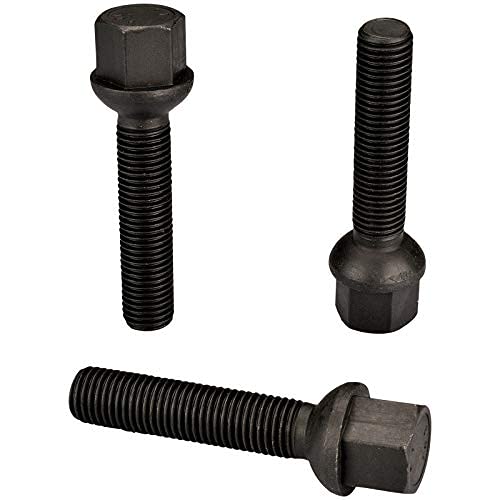 10 Tornillos de Rueda Pernos Negro Esférico R12 Bola M12x1, 5 en Varios Largos de Mango para Elegir - Negro, 60mm