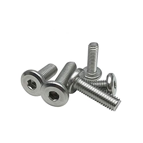 100 tornillos hexagonales de cabeza de botón con brida, de acero inoxidable, cabeza plana, hexagonal, tornillos de máquina de sujeción, herramientas de pernos Allen (M6 x 20 mm)