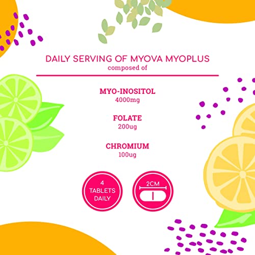 120 Paquete de MyOva myoplus - Suplemento Natural para el SOPQ con 4000mg de Myo-Inositol + 200ug de Folato + 100ug de Cromo - 30 Suministro para días, 120 Tabletas - Hecho en el Reino Unido