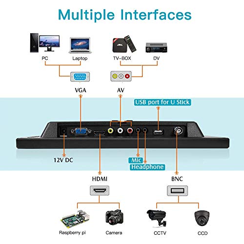 13,3 Pulgadas CCTV Monitor portátil 1366x768 Pantalla LED Mini Monitor con HDMI/VGA/BNC/AV/Terminal/VESA/Compatible con PC PS3 PS4 Raspberry Pi Windows 7/8/10 CCTV Cámara, Thinlerain