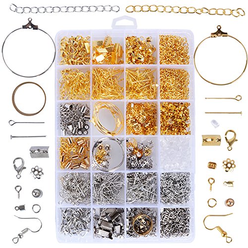 1745pcs Kit Ganchos para hacer Pendientes Bisutería Accesorios de Fabricación de Joyas Pendientes Collar Pulsera Material Pendientes Color Oro Plata